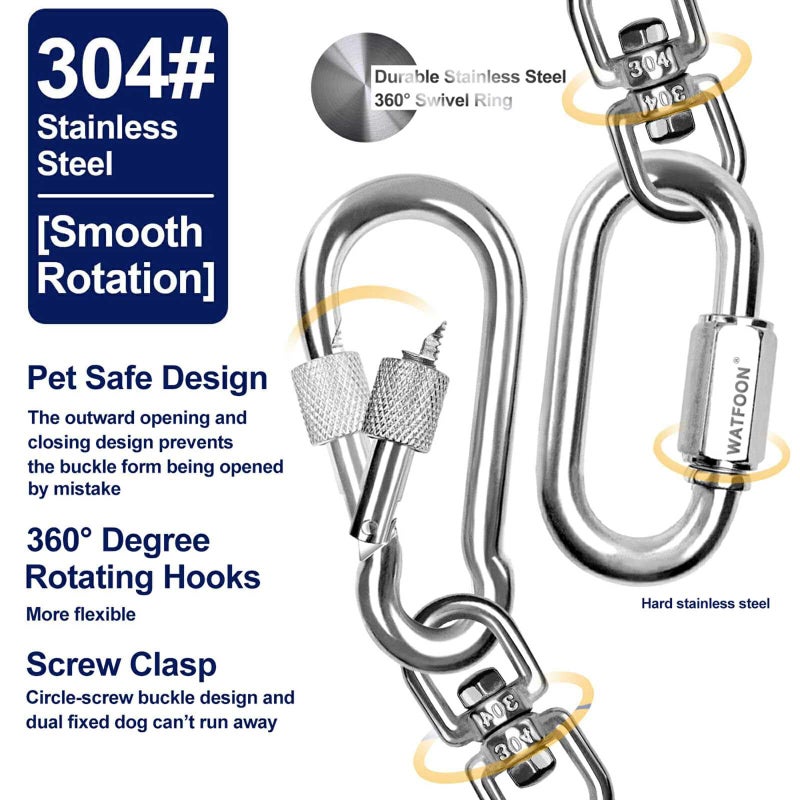 WATFOON Tie Out Cable for Large Dog, 100ft Pet Runner for Yard, 30/40/50ft Run Leash Heavy Duty Swivel Hooks Heavy Duty Lead Steel Wire Dog Chain Leash Cable Perfect for The Yard, Camping, Beach - Image 3